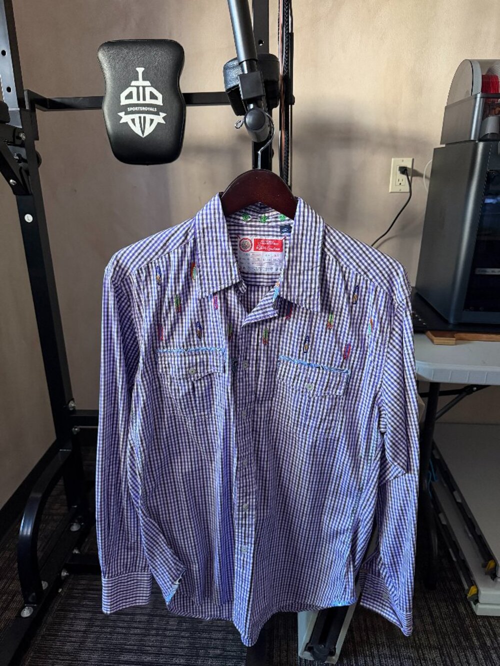 Robert Graham Men’s Purple Gingham Embroidered Shirt Large